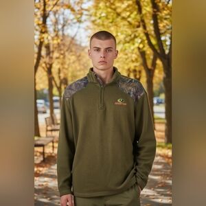 Mossy Oak Men's Size Large Qrt Zip Pull Over Fleece Hoodie